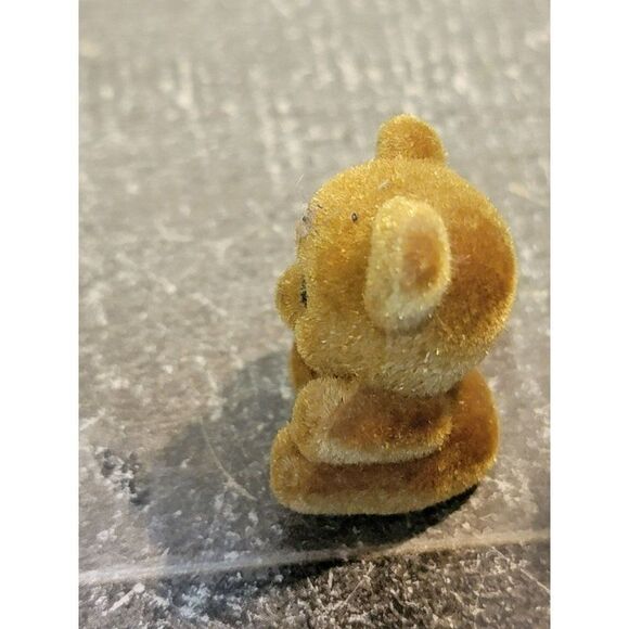 Flocked mini brown teddy bear toy figure - Picture 2 of 3